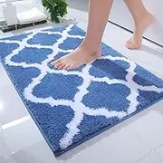OLANLY Bathroom Rugs 24x16, Soft and Absorbent Microfiber Bath Rugs, Non-Slip Shaggy Shower Carpet, Machine Wash Dry, Bath Mats for Bathroom Floor, Tub and Shower, Blue
