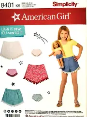 Simplicity 8401 American Girl Doll & Girl Learn-To-Sew Shorts Sz 7-14 New OOP
