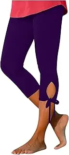 [Generic] Womens Capris for Summer Dressy Cropped High Waist Yoga Pants Comfy Stretchy Leggings Workout Compression Pants, Purple-f, X-Large