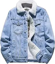 [Generic] Men's Fleece Lined Trucker Jacket Male Sherpa Lined Casual Denim Jacket Men Thick Winter Button Cotton Denim Jacket