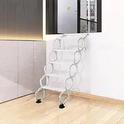 5 Steps Wall Mounted Attic Ladder, Indoor Attic Stairs Pull Down System, Metal Telescoping Step Ladders, Anti-slip Retractable Folding Stair, Loft Extension Steps Staircase for Garages(white, 5 Steps)