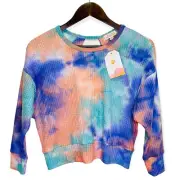 Walking on Sunshine Girls Size L (12) Tie-Dye Waffle Knit Top Long Sleeve Multi