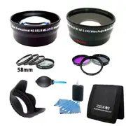 58 mm Lens 13 pc Kit Telephoto Wide Angle w/ Macro Nikon Canon Sony & all others
