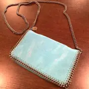 Stella McCartney Suede Clutch Bag Light Blue Silver Chain Snap Button
