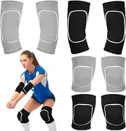 Sosation Volleyball Arm Sleeves Knee Pads with Protection Pad 2 Pairs Hitting Passing Forearm Sleeves 2 Pairs Soft Kneepads Compression Volleyball Gear for Youth Training(Black Gray)