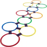 Hopscotch Ring Game-10 Multi-Colored Plastic Rings and 15 Connectors for Indoor