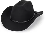 [INOGIH] Classic Western-Cowboy-Hat for Women Men - Wide-Brim Roll-Up Cowgirl-Hat Felt-Fedora with Buckle