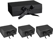 LxcshLjx 4Pcs Large Gift Box with Ribbon, 10.5"x7.5"x3.1" Gift Wrap Box with Magnetic Lid, Luxury Black Groomsman Proposal Box for Valentine's day, Bridal Gifts, DIY Christmas, Graduations, Birthdays
