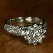 2CT Round Cut Lab Created Cluster Diamond Engagement Ring 14K White Gold Plated