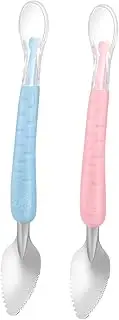 IMIKEYA 2Pcs Double Headed Silicone Handle Spoon for Puree Feeding Safe Lightweight Non Scraping Tool for Fruit Supplement Food