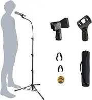 Mic Stand Boom Microphone Stands Tripod Gooseneck mic arm stand Height Adjustable 3'- 6' with Mic Clips and 3/8" - 5/8" Adapter Microphone stand for Singing