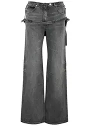 Courrèges Strap-embellished Wide-leg Jeans - Grey - 38 (UK10 / S) 38 (UK10 / S)