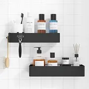 Large Shower Caddy - 2 Pack Adhesive Shower Shelf, No Drill Bath Caddy for Bathroom Storage, Rustproof Stainless Steel Bathroom Organiser, 11.7 x 29.9 x 5.5 cm, Black
