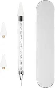 Nail Rhinestone Picker Dotting Pen, Rhinestone Picker Tool Double Head for DIY Nail Art,White Rhinestone Pickup Tool with 2 Extra Wax Tip and Metal Box for Jewel Gems Crystals Studs Picker