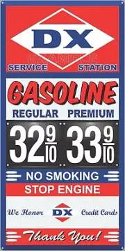 DX GAS STATION PRICE PER GALLON OLD PUMP SIGN REMAKE ALUMINUM SIZE OPTIONS