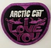 Vintage Sew On Snowmobile Patch Arctic Cat I Love You Purple Lettering NOS