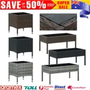 Garden Table PE Poly Rattan Outdoor Coffee Side Desk Glass Tabletop Steel Frame