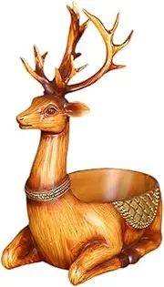 Generic Cartoon Deer Statue Jewelry Earrings Tray Desktop Storage Tray Entryway Key Holder, Seated Brown
