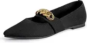 [Hykytyhk] Women's Pointed Toe Metal Chain Loafers Slip on Flats Breathable Knitted Flats Shoes