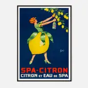 Galrie Vintage SpaCitron Lemon Drink Poster Art by Géo French Advertisement, Black Frame, 70 x 100cm (28 x 40inch)