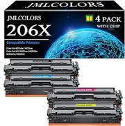 206X Toner Cartridges 4 Pack (with Chip) High Yield Compatible Replacement for HP 206X 206A Toner Cartridges W2110X W2111X W2112X W2113X works with HP Color LaserJet Pro M255dw M283fdw M283cdw Printer