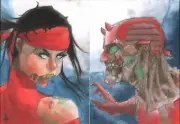 ZOMBIES DAREDEVIL and ELEKTRA Sketch card by Artist Turtle Original Art