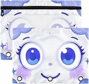 Cartoon Cute Big Eyes Purple Zippered poucheses with Clear Window Fabric in Assorted Colors Three Rings Binder for Classroom School Office Supplies Multicolored 2 PCS