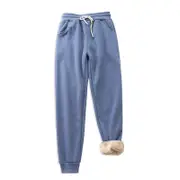 Nevenka Womens Warm Sweatpants Sherpa Lined Winter Athletic Jogger Pants-Denim Blue