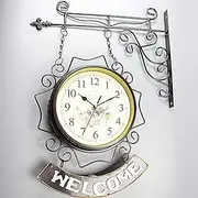 Waterproof Outdoor Clock Garden Clocks, 10 Inch Double Sided Outdoor Wall Clock Retro Outdoor Clocks Battery Operated Silent Outside Clocks White