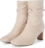 [Coutgo] Women's Slouch Mid Calf Boots Chunky Heel Square Toe Zip Up Fall Fashion Booties Shoes