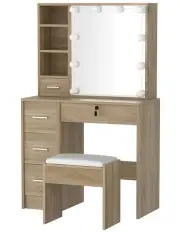 [Artiss] Dressing Table Set With Led Bulbs 10x in Wood
