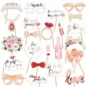 Rose Gold Floral Bridal Shower Photo Booth Props 23pk