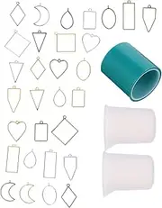 33pcs Epoxy Metal Frame Candy Ring Heart Dangle Earrings Link Bezels Green Accessories Hollow Frame Earrings Metal Charms Open Bezel DIY Epoxy Pendant Link Charms Bezel Pendants KALLORY