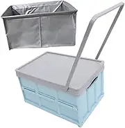 ifundom Utility Cart with Cover Portable Rolling Crate Casters for Outdoor Storage Versatile Blue Storage Box for Camping Shopping and Classroom Use