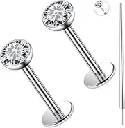 [Uqnwbdq] 20G 18G 16G Titanium Flat Back Nose Stud Threadless Push in Earrings Tiny CZ Small Nose Rings Helix Cartilage Tragus Conch Lip Labret Medusa Monroe Piercing Jewelry for Women Men