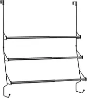 3 Rail Towel Rail No Drilling - Adjustable for Bathroom - Bath Towel Holder With 2 Hooks - Metal Hanging Shelf Coat Rack for Door - Black