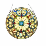 Stained Glass Window Panel Handcrafted Round Victorian Suncatcher Art Glass