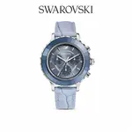 SWAROVSKI 施華洛世奇 OCTEA LUX CHRONO 藍色鱷魚浮雕三眼真皮手錶