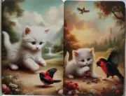 Swap cards Modern playing card back Lovely white Kitten and bird