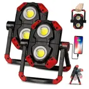 LED Work Light Rechargeable COB500LM Folding Portable Flood Light with 2 Red