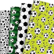 AnyDesign Football Wrapping Paper Sports Soccer Print Gift Wrap Paper Bulk Folded Flat Green White Black Football Art Paper for Theme Birthday Party Season Games Gift Wrapping, 19.7 x 27.6, 8 Sheet