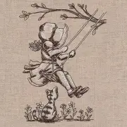 Swinging on Trees Sunbonnet Sue EMBROIDERED 1 QUILT BLOCK Beautiful