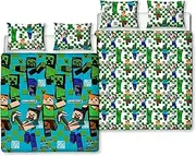 Character World Minecraft Official Double Duvet Cover Set | Drawn Design Reversible 2 Sided Kids Bedding Including Matching Pillow Cases | Double Bed Set