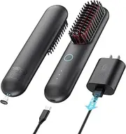 TYMO Hair Straightener Brush Cordless, Mini Hair Straightening Brush with USB Rechargeable, 5 Million Negative Ion, Portable Heating Brush for Travel, Anti-Scald, Safety Lock, PORTA Matte Black.