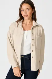 Riley Cord Shacket Full Length Sleeve in Beige Cotton XS/S