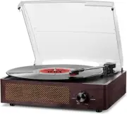 Vinyl Record Player w/Built-in Speakers, Wireless Bluetooth Belt-Drive Woodgrain