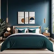 Premium Ranforce Double Quilt Cover (200 x 200 cm), Petrol Green, 100% Cotton, 145 Thread Count, Button Closure, Machine Washable at 30°C, Soft and Durable