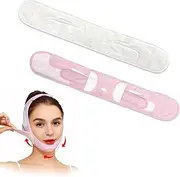 2 PCS White Pink Reusable V Line Face Lifting Chin Strap,Chin Strap for Double Chin,V Line Lifting Double Chin Reducer Face Strap,Double Chin Reducer for Women Men Work Sleep (2 PCS)