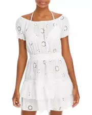 AQUA Eyelet Tiered Peasant Dress In Ivory, SIZE S