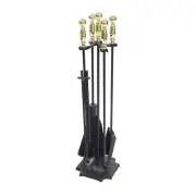 Carlisle 30.5 In. Tall 5-Piece Polished Brass And Black Fireplace Tool Set